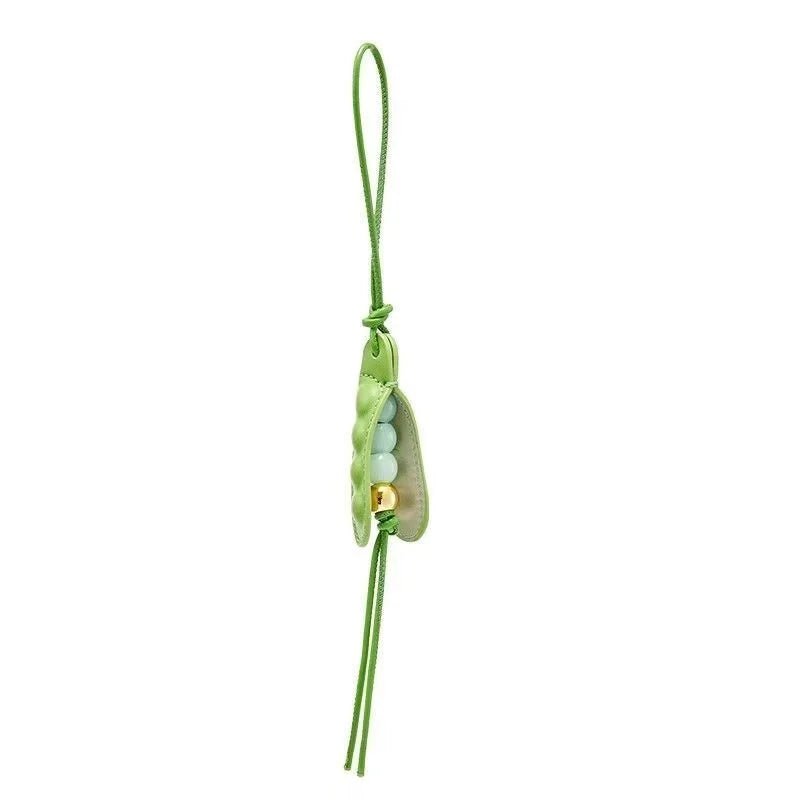 Pea Pod - Inspired Leather Bag Charm – Handmade Vegetable Keychain with Jade Beads | Creative Pendant for Handbags & Backpacks | Designer - Inspired Accent Accessory - Tomlynam