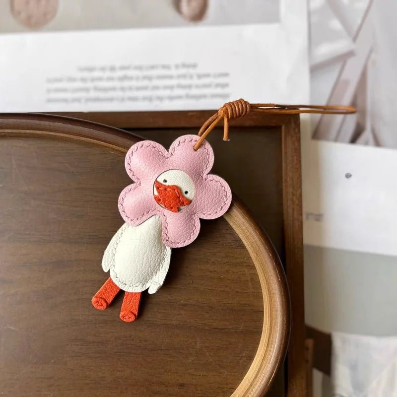 Flower Duck Leather Bag Charm – Handcrafted Animal Pendant Keychain | Cute Goose Accessory in Multiple Colors | Premium Leather Gift for Women & Kids - Tomlynam