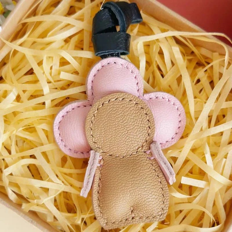 Clover Doll Sunflower Leather Bag Charm – Handmade French Lambskin Pendant | Whimsical Cartoon Keychain | Unique Luxury Accessory & Cute Gift for Women - Tomlynam