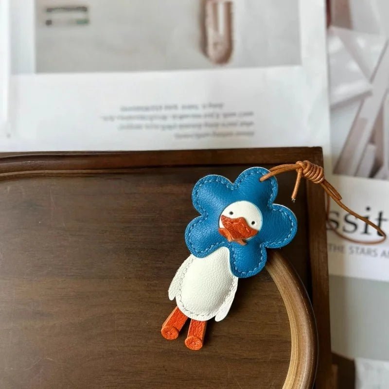 Flower Duck Leather Bag Charm – Handcrafted Animal Pendant Keychain | Cute Goose Accessory in Multiple Colors | Premium Leather Gift for Women & Kids - Tomlynam