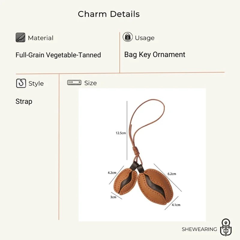 French Lambskin Coffee Bean Bag Charm – Handcrafted Dual - Tone Leather Keychain | Vintage - Inspired Pendant for Handbags & Cars | Unique Gift for Coffee Lovers - Tomlynam