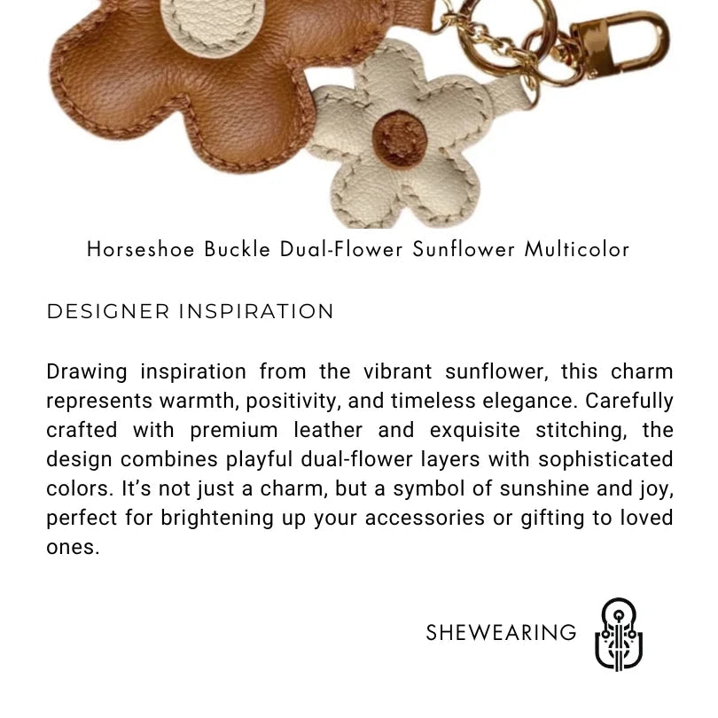 Exquisite Dual - Flower Horseshoe Buckle Sunflower Leather Charm - Multicolor Combination for Bags, Backpacks, and Keys, Perfect as a High - End Gift - Tomlynam