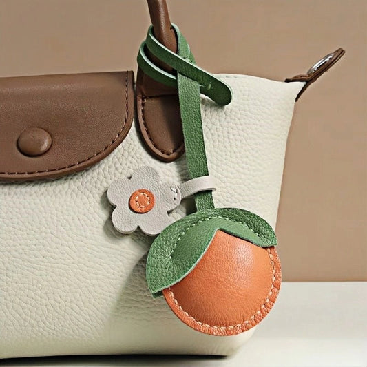 Cheerful Lemon & Orange Bag Charm – Handcrafted Full - Grain Lambskin Accessory with Flower Accent, Perfect for Bags or Keys, Playful and Stylish Gift Idea - Tomlynam