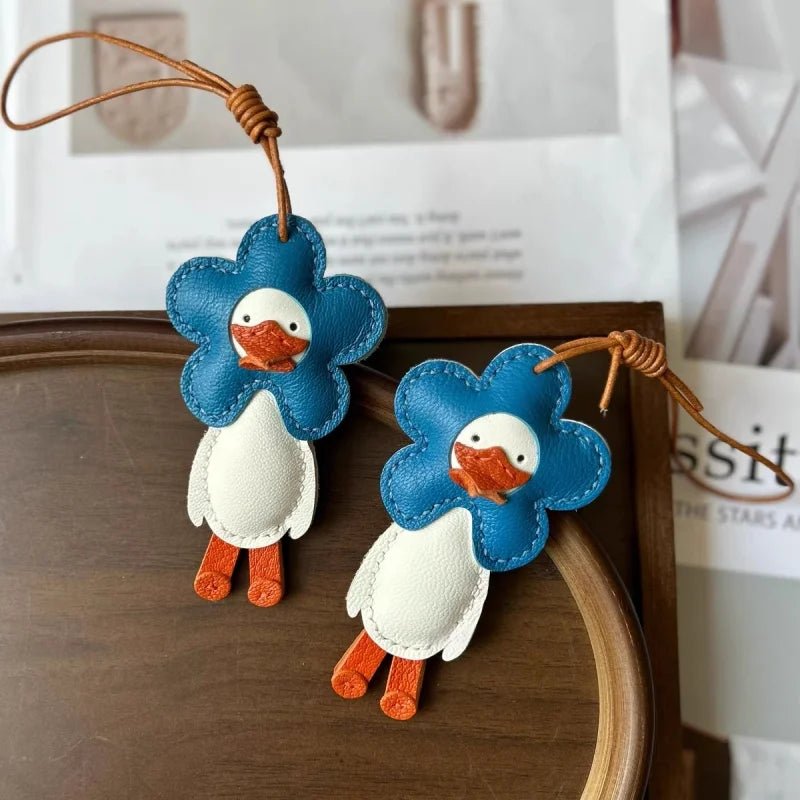 Flower Duck Leather Bag Charm – Handcrafted Animal Pendant Keychain | Cute Goose Accessory in Multiple Colors | Premium Leather Gift for Women & Kids - Tomlynam