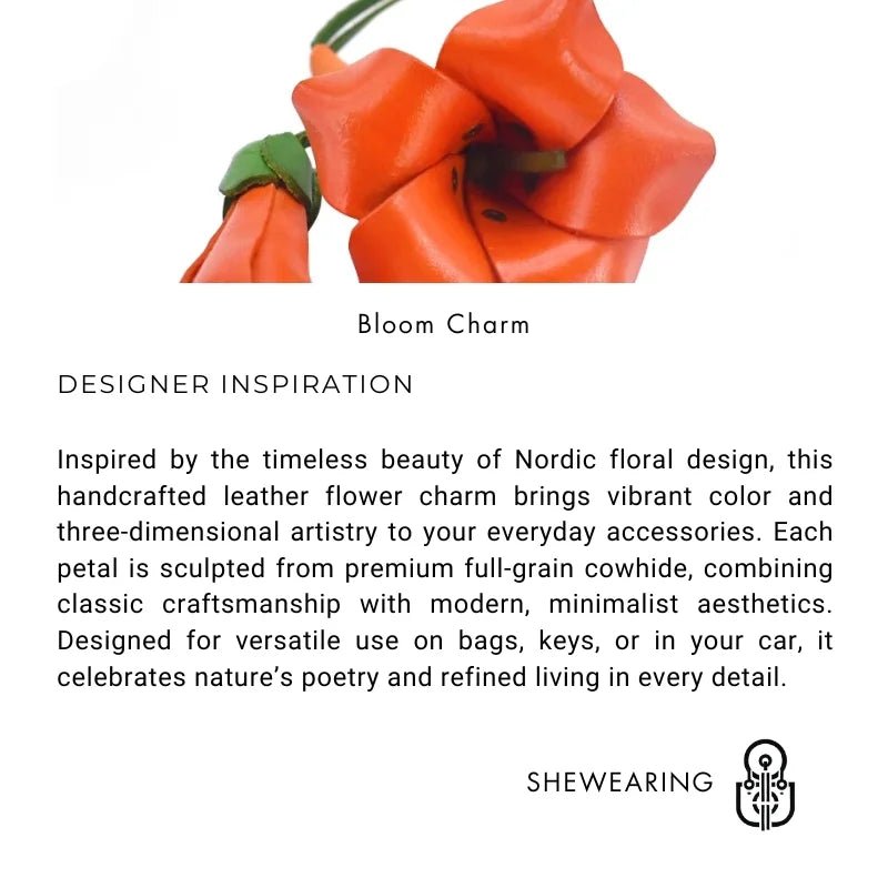 Blooming Leather Flower Bag Charm – Nordic Style Handmade Full - Grain Leather Floral Pendant | 3D Flower Keychain | Handcrafted Luxury Car & Bag Accessory - Tomlynam
