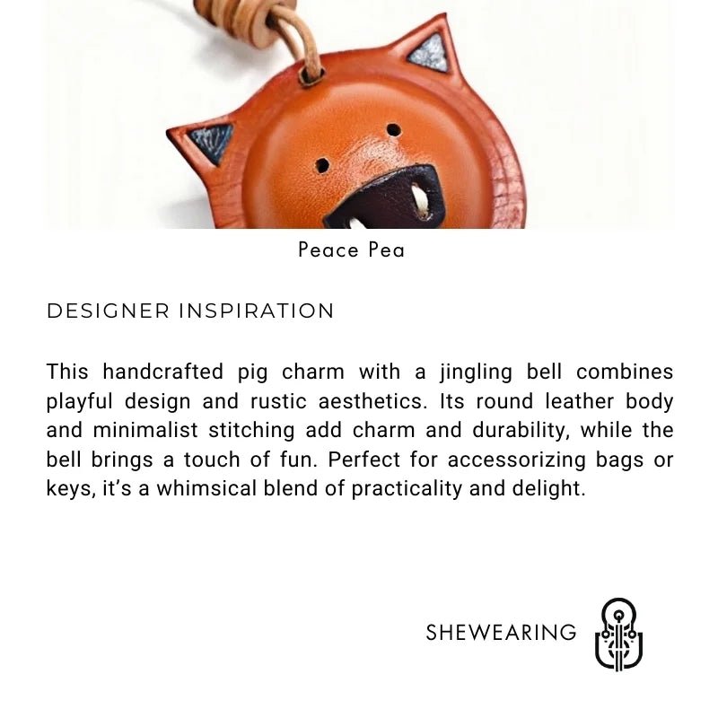 Original Designed Jingle Pig Leather Bag Charm, Full - Grain Cowhide Key Accessory, Minimalist Handcrafted Bell Pendant, Perfect Graduation Season Gift - Tomlynam