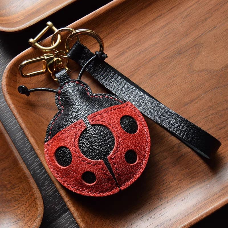 Handcrafted Ladybug Leather Bag Charm – Creative Design, French Full - Grain Lambskin, Keychain or Bag Accessory for Women, Minimalist Nature - Inspired Gift - Tomlynam