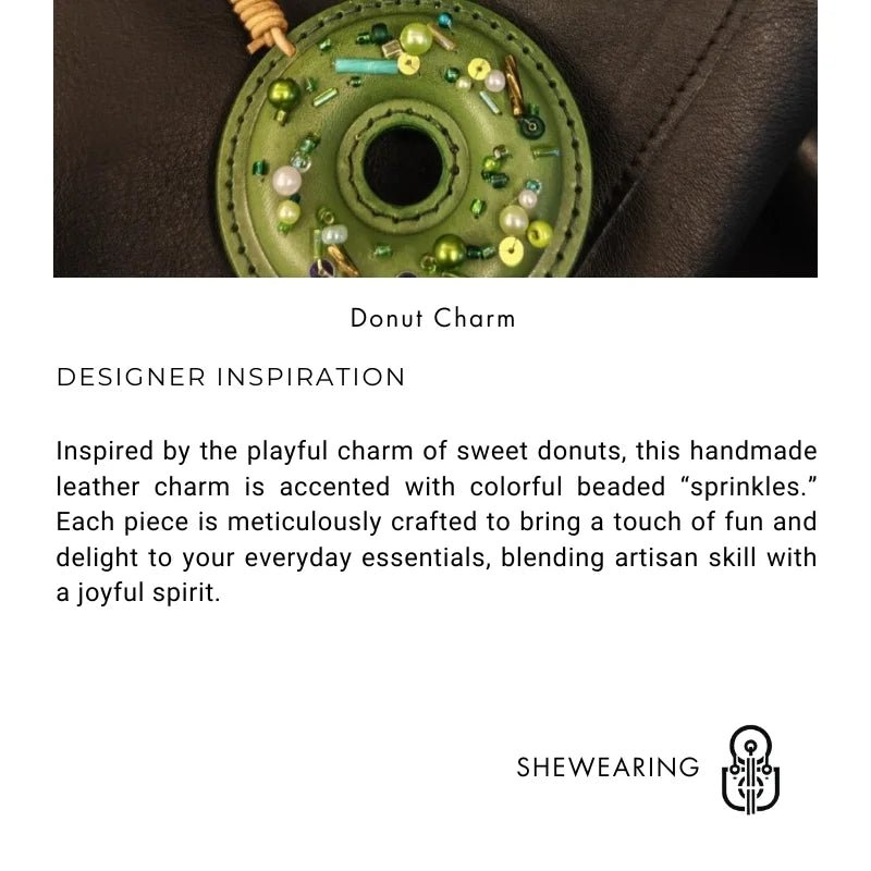 Handcrafted Leather Donut Bag Charm – Premium Full - Grain Leather Pendant with Beaded Sprinkles | Cute Donut Keychain | Whimsical Gift for Bags & Cars - Tomlynam