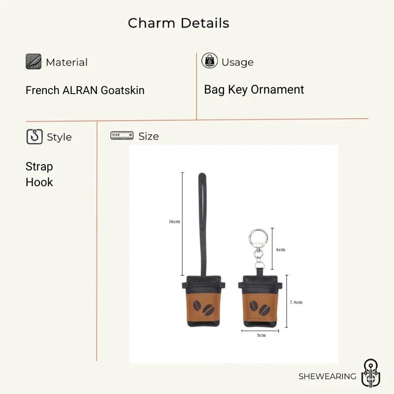 Coffee Cup Leather Bag Charm – Handcrafted Lambskin Pendant with Cartoon Coffee Bean Design | Cute Keychain & Purse Accessory | 16 Styles Available - Tomlynam