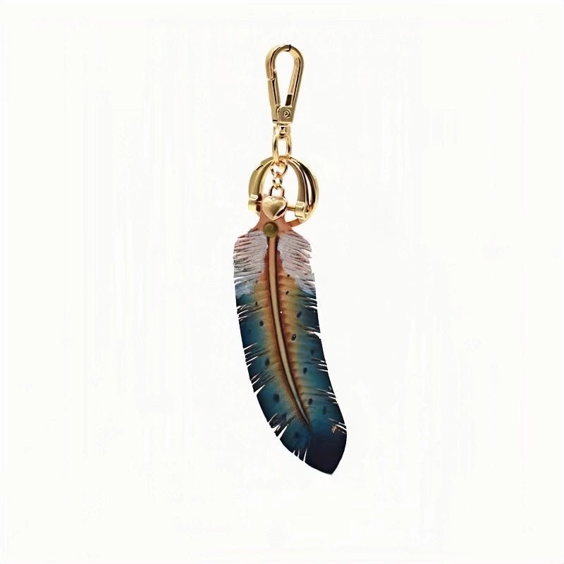 Original Nordic Feather Genuine Leather Charm – Handcrafted Full - Grain Cowhide Bag Accessory or Key Charm, Ethereal and Elegant, Perfect Gift for Nature Lovers - Tomlynam