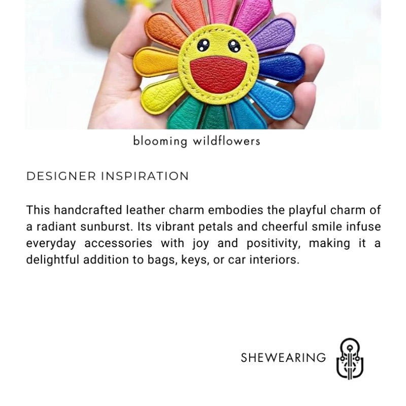 Handmade Colorful Sunburst Leather Bag Charm – Artisan Crafted Floral Accessory for Bags and Keys, Vibrant and Playful Design, Premium Goatskin, Perfect Gift for Her - Tomlynam