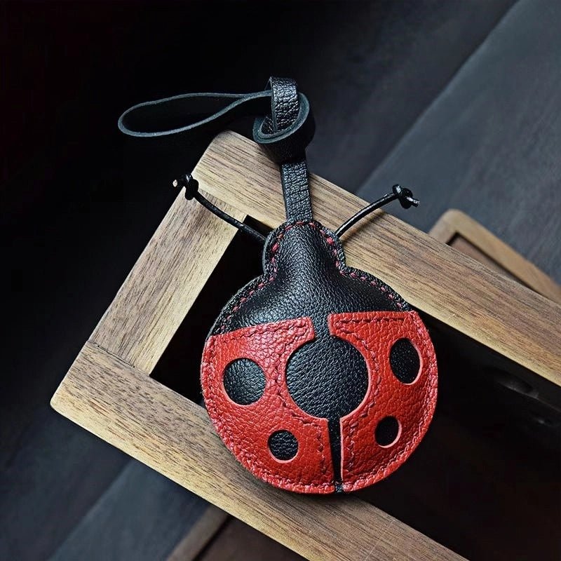 Handcrafted Ladybug Leather Bag Charm – Creative Design, French Full - Grain Lambskin, Keychain or Bag Accessory for Women, Minimalist Nature - Inspired Gift - Tomlynam