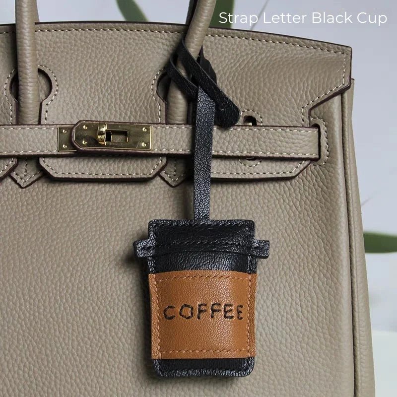Coffee Cup Leather Bag Charm – Handcrafted Lambskin Pendant with Cartoon Coffee Bean Design | Cute Keychain & Purse Accessory | 16 Styles Available - Tomlynam