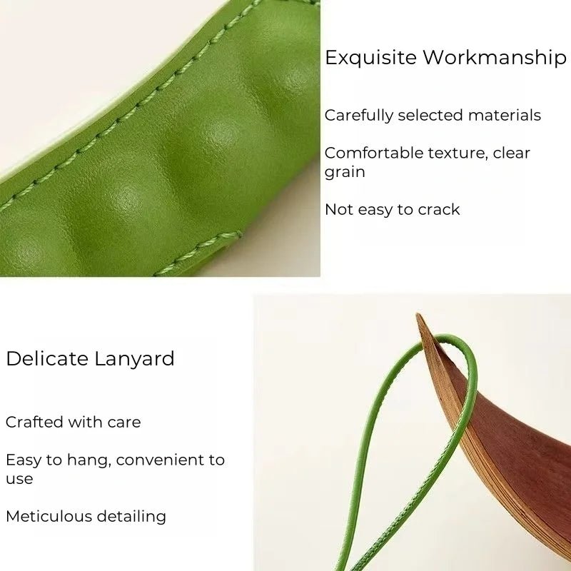Pea Pod - Inspired Leather Bag Charm – Handmade Vegetable Keychain with Jade Beads | Creative Pendant for Handbags & Backpacks | Designer - Inspired Accent Accessory - Tomlynam
