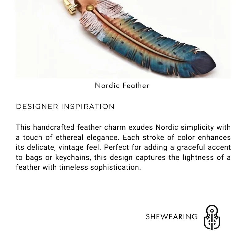 Original Nordic Feather Genuine Leather Charm – Handcrafted Full - Grain Cowhide Bag Accessory or Key Charm, Ethereal and Elegant, Perfect Gift for Nature Lovers - Tomlynam