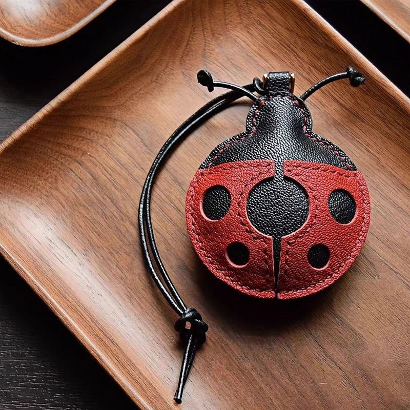 Handcrafted Ladybug Leather Bag Charm – Creative Design, French Full - Grain Lambskin, Keychain or Bag Accessory for Women, Minimalist Nature - Inspired Gift - Tomlynam