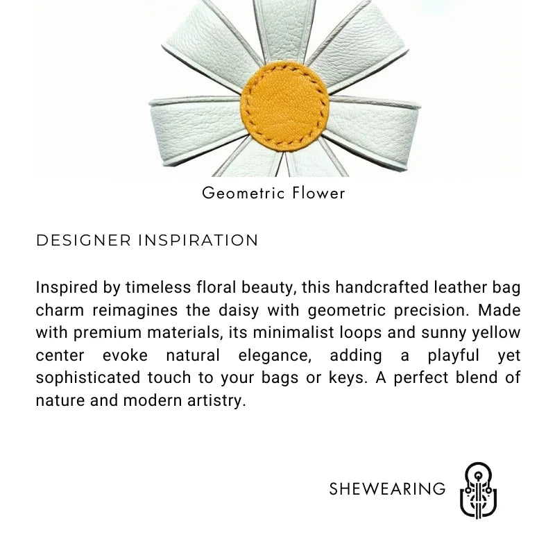 Geometric Daisy Leather Bag Charm – Minimalist Handmade Design, High - Quality Key Accessory, Premium Full - Grain Goatskin, Sophisticated Gift for Women - Tomlynam