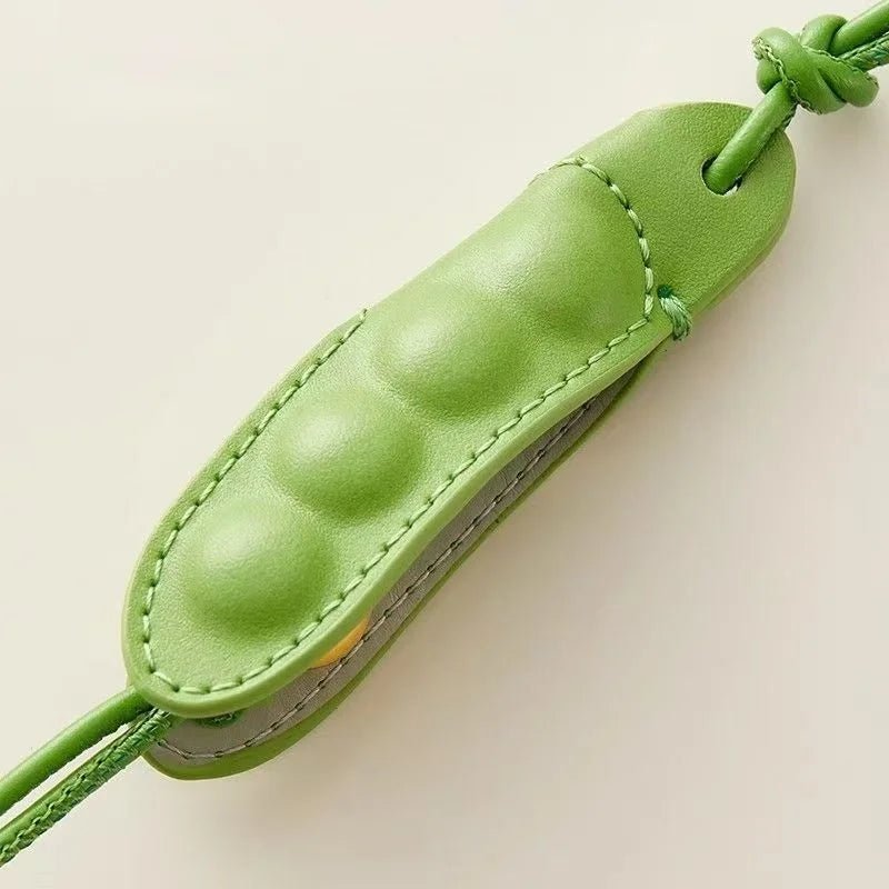 Pea Pod - Inspired Leather Bag Charm – Handmade Vegetable Keychain with Jade Beads | Creative Pendant for Handbags & Backpacks | Designer - Inspired Accent Accessory - Tomlynam