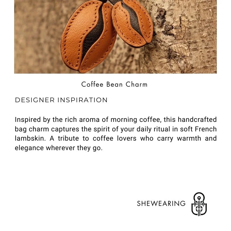 French Lambskin Coffee Bean Bag Charm – Handcrafted Dual - Tone Leather Keychain | Vintage - Inspired Pendant for Handbags & Cars | Unique Gift for Coffee Lovers - Tomlynam