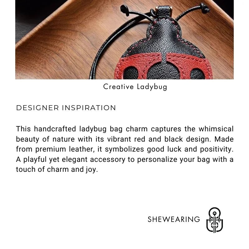 Handcrafted Ladybug Leather Bag Charm – Creative Design, French Full - Grain Lambskin, Keychain or Bag Accessory for Women, Minimalist Nature - Inspired Gift - Tomlynam
