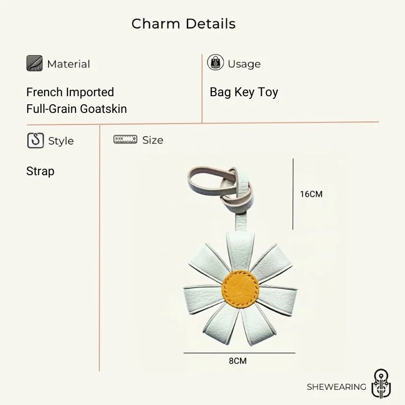 Geometric Daisy Leather Bag Charm – Minimalist Handmade Design, High - Quality Key Accessory, Premium Full - Grain Goatskin, Sophisticated Gift for Women - Tomlynam