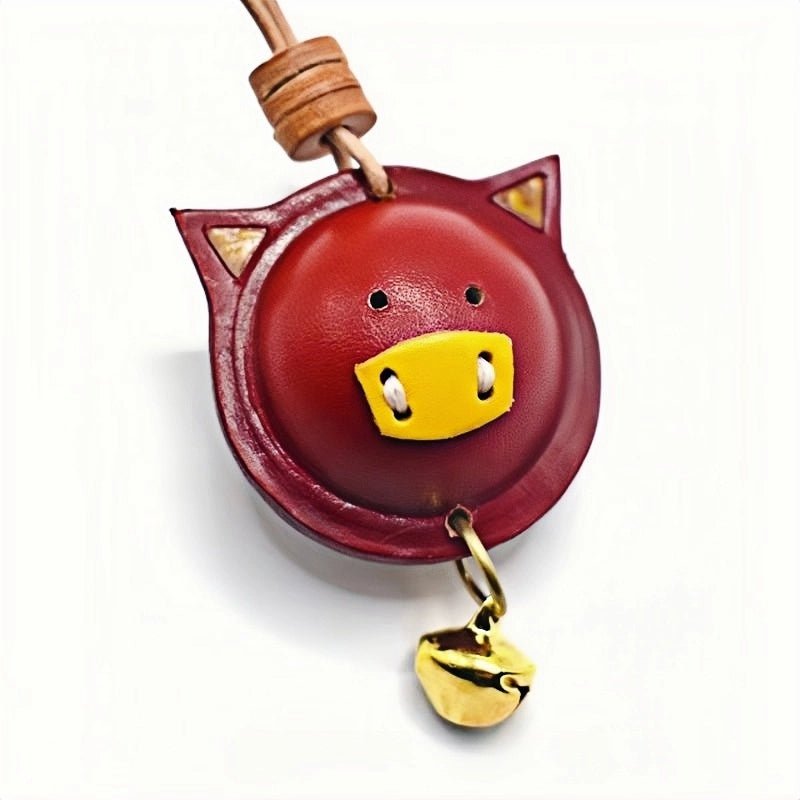 Original Designed Jingle Pig Leather Bag Charm, Full - Grain Cowhide Key Accessory, Minimalist Handcrafted Bell Pendant, Perfect Graduation Season Gift - Tomlynam