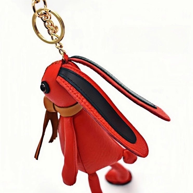 Nordic Red Rabbit Bag Charm – Handcrafted Full - Grain Leather Keychain, Playful Bunny Doll Accessory, Creative Scandinavian Design, Premium Cowhide Gift - Tomlynam