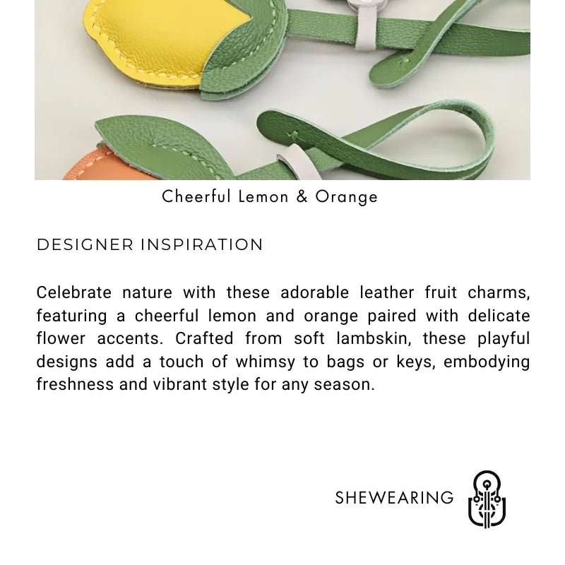 Cheerful Lemon & Orange Bag Charm – Handcrafted Full - Grain Lambskin Accessory with Flower Accent, Perfect for Bags or Keys, Playful and Stylish Gift Idea - Tomlynam