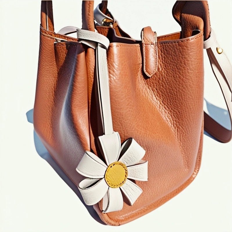 Geometric Daisy Leather Bag Charm – Minimalist Handmade Design, High - Quality Key Accessory, Premium Full - Grain Goatskin, Sophisticated Gift for Women - Tomlynam