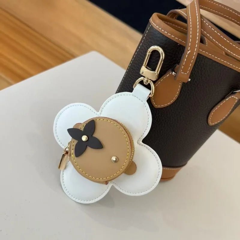 Sunflower Leather Coin & Earbud Case Charm – Designer Mini Flower Bag Pendant | Handmade Genuine Leather Keychain | Versatile Purse Accessory in Multiple Colors - Tomlynam