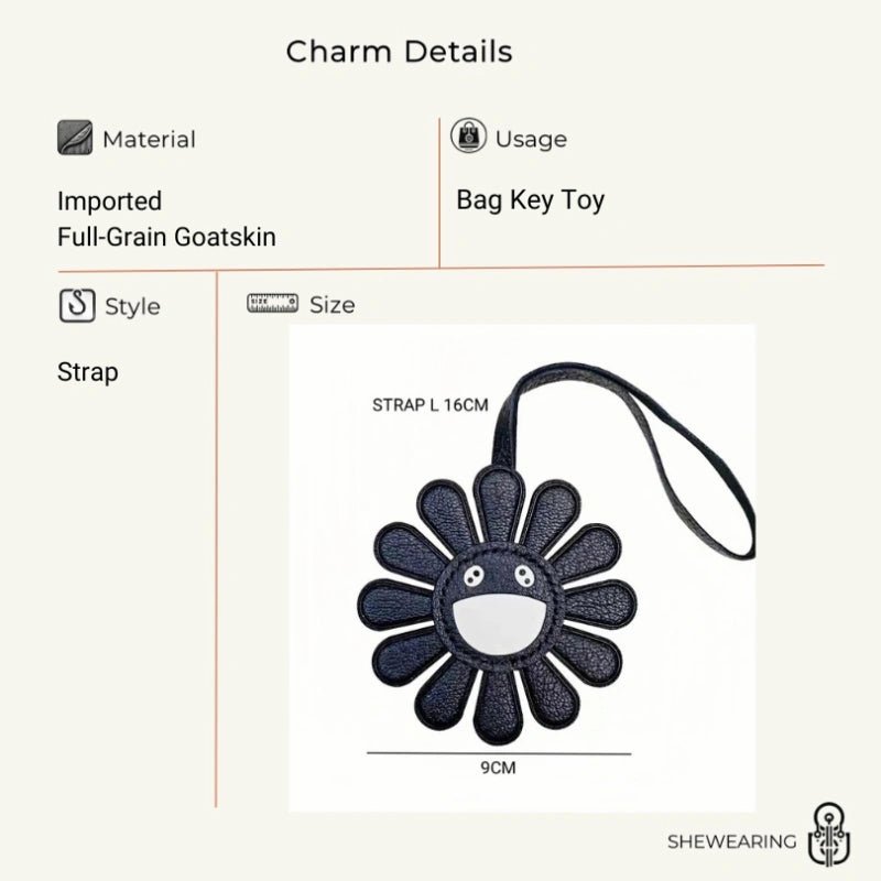 Handmade Colorful Sunburst Leather Bag Charm – Artisan Crafted Floral Accessory for Bags and Keys, Vibrant and Playful Design, Premium Goatskin, Perfect Gift for Her - Tomlynam