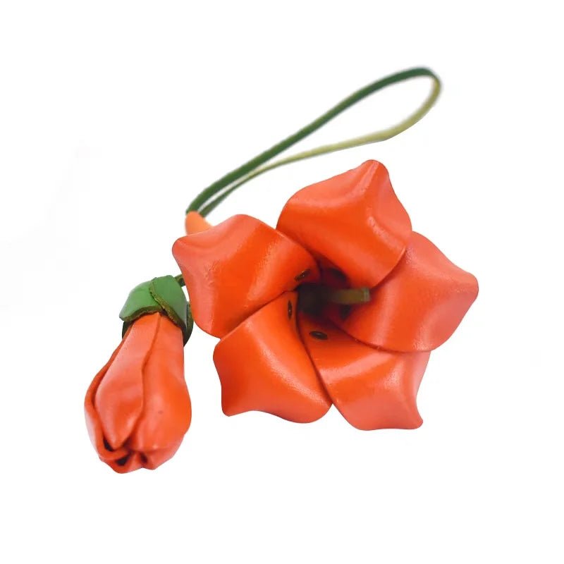 Blooming Leather Flower Bag Charm – Nordic Style Handmade Full - Grain Leather Floral Pendant | 3D Flower Keychain | Handcrafted Luxury Car & Bag Accessory - Tomlynam