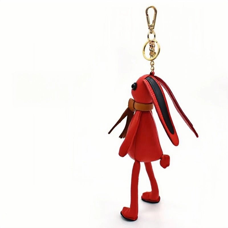 Nordic Red Rabbit Bag Charm – Handcrafted Full - Grain Leather Keychain, Playful Bunny Doll Accessory, Creative Scandinavian Design, Premium Cowhide Gift - Tomlynam