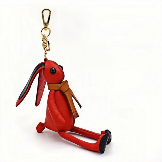 Nordic Red Rabbit Bag Charm – Handcrafted Full - Grain Leather Keychain, Playful Bunny Doll Accessory, Creative Scandinavian Design, Premium Cowhide Gift - Tomlynam