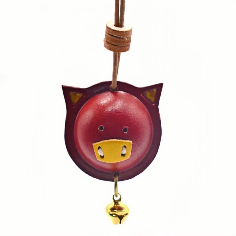 Original Designed Jingle Pig Leather Bag Charm, Full - Grain Cowhide Key Accessory, Minimalist Handcrafted Bell Pendant, Perfect Graduation Season Gift - Tomlynam