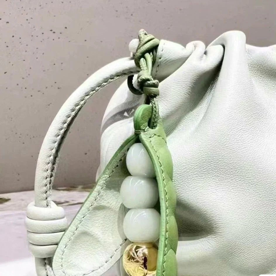 Pea Pod - Inspired Leather Bag Charm – Handmade Vegetable Keychain with Jade Beads | Creative Pendant for Handbags & Backpacks | Designer - Inspired Accent Accessory - Tomlynam