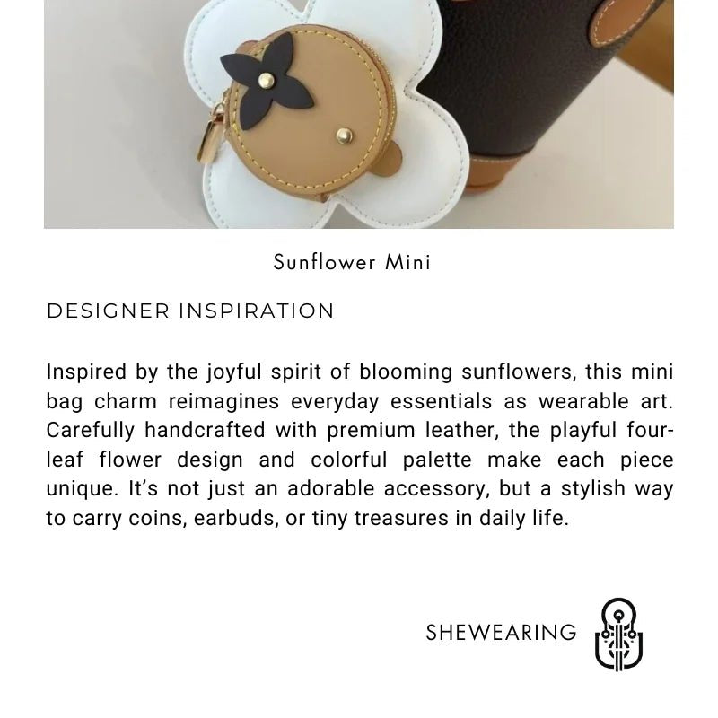 Sunflower Leather Coin & Earbud Case Charm – Designer Mini Flower Bag Pendant | Handmade Genuine Leather Keychain | Versatile Purse Accessory in Multiple Colors - Tomlynam