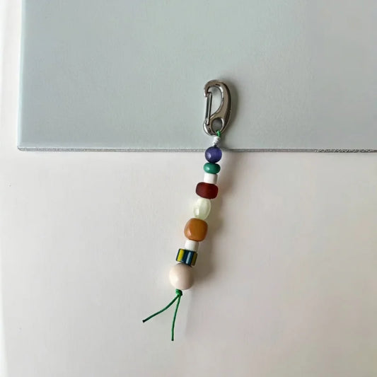 Colorful Gemstone Beaded Bag Charm – Handmade Vintage-Inspired Pendant with Cat’s Eye & Nepal Glass | Artistic Minimalist Keychain Accessory