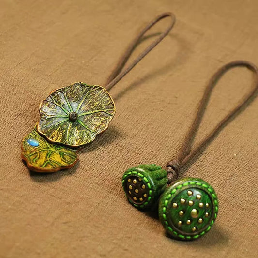 Monet-Inspired Lotus Leather Bag Charm – Handmade Full-Grain Cowhide Pendant | Adjustable Artistic Accessory | Tranquil Vintage Gift for Her