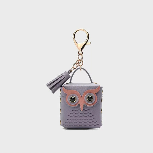Owl Leather Storage Bag Charm – Handmade Full-Grain Leather Owl Case | Multifunctional Keychain & Cable Organizer | Playful Mini Charm for Women