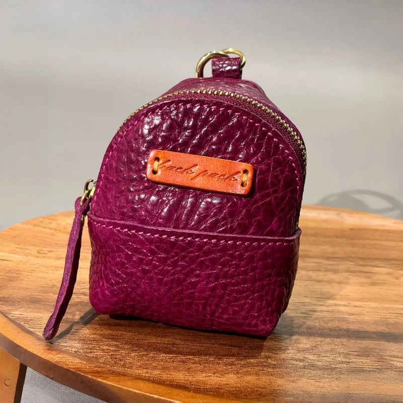 Mini Leather Backpack Bag Charm – Handcrafted Full-Grain Leather Pendant | Refined Small Pouch Handbag Accessory | Elegant Gift for Her