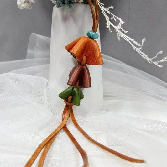 Boho Leather Tassel Flower Charm – Handwoven Bag Accessory with Vintage Floral Pendant | Chic DIY-Inspired Keychain | Elegant Gift for Her