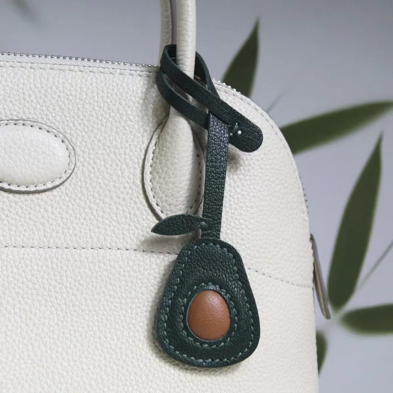 Handcrafted Avocado Leather Bag Charm – Original Design in Full-Grain Sheepskin | Cute Minimalist Pendant for Handbags & Keychains | Handmade Gift for Women