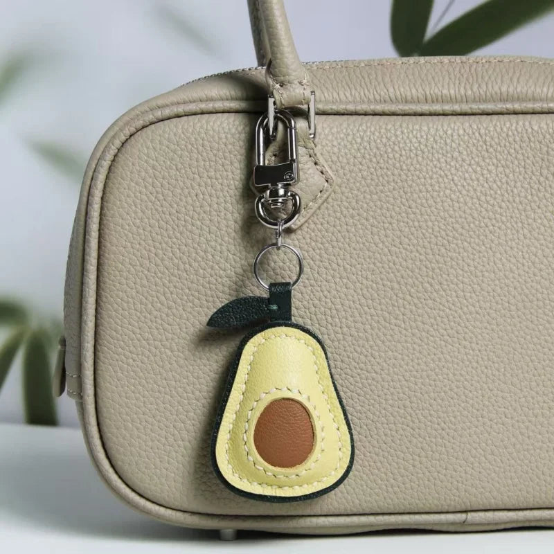 Handcrafted Avocado Leather Bag Charm – Original Design in Full-Grain Sheepskin | Cute Minimalist Pendant for Handbags & Keychains | Handmade Gift for Women