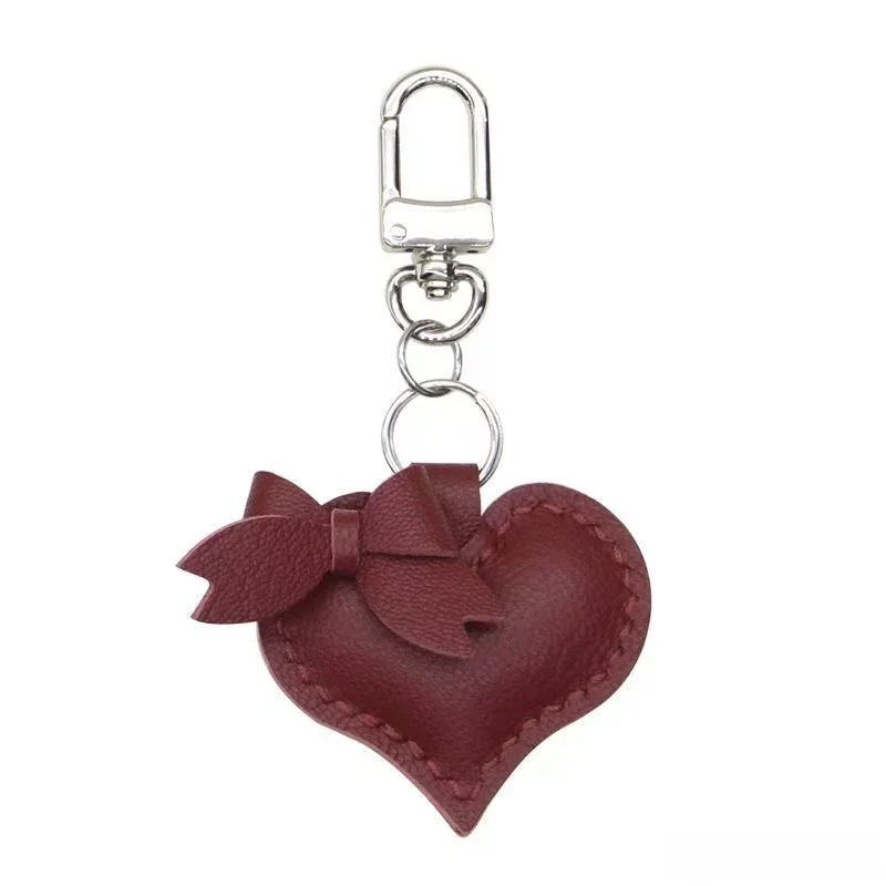 Heart-Shaped Bow Tie Leather Bag Charm | Minimalist Design | Handcrafted | Versatile and Elegant Gift Hook Style