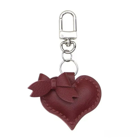 Heart-Shaped Bow Tie Leather Bag Charm | Minimalist Design | Handcrafted | Versatile and Elegant Gift Hook Style