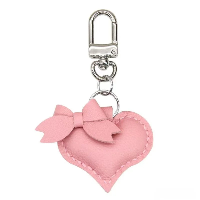 Heart-Shaped Bow Tie Leather Bag Charm | Minimalist Design | Handcrafted | Versatile and Elegant Gift Hook Style