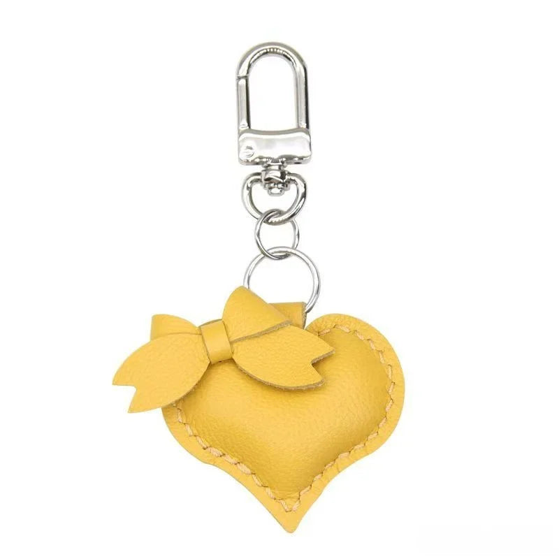 Heart-Shaped Bow Tie Leather Bag Charm | Minimalist Design | Handcrafted | Versatile and Elegant Gift Hook Style