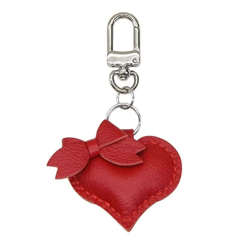 Heart-Shaped Bow Tie Leather Bag Charm | Minimalist Design | Handcrafted | Versatile and Elegant Gift Hook Style