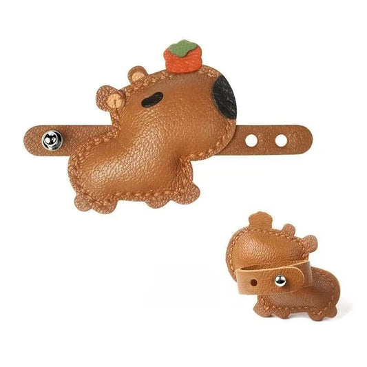 Lucky Capybara Leather Bag Charm – Handmade Sheepskin Capybara with Persimmon Hat | Adjustable Clip-On Pendant | Whimsical Good Luck Gift